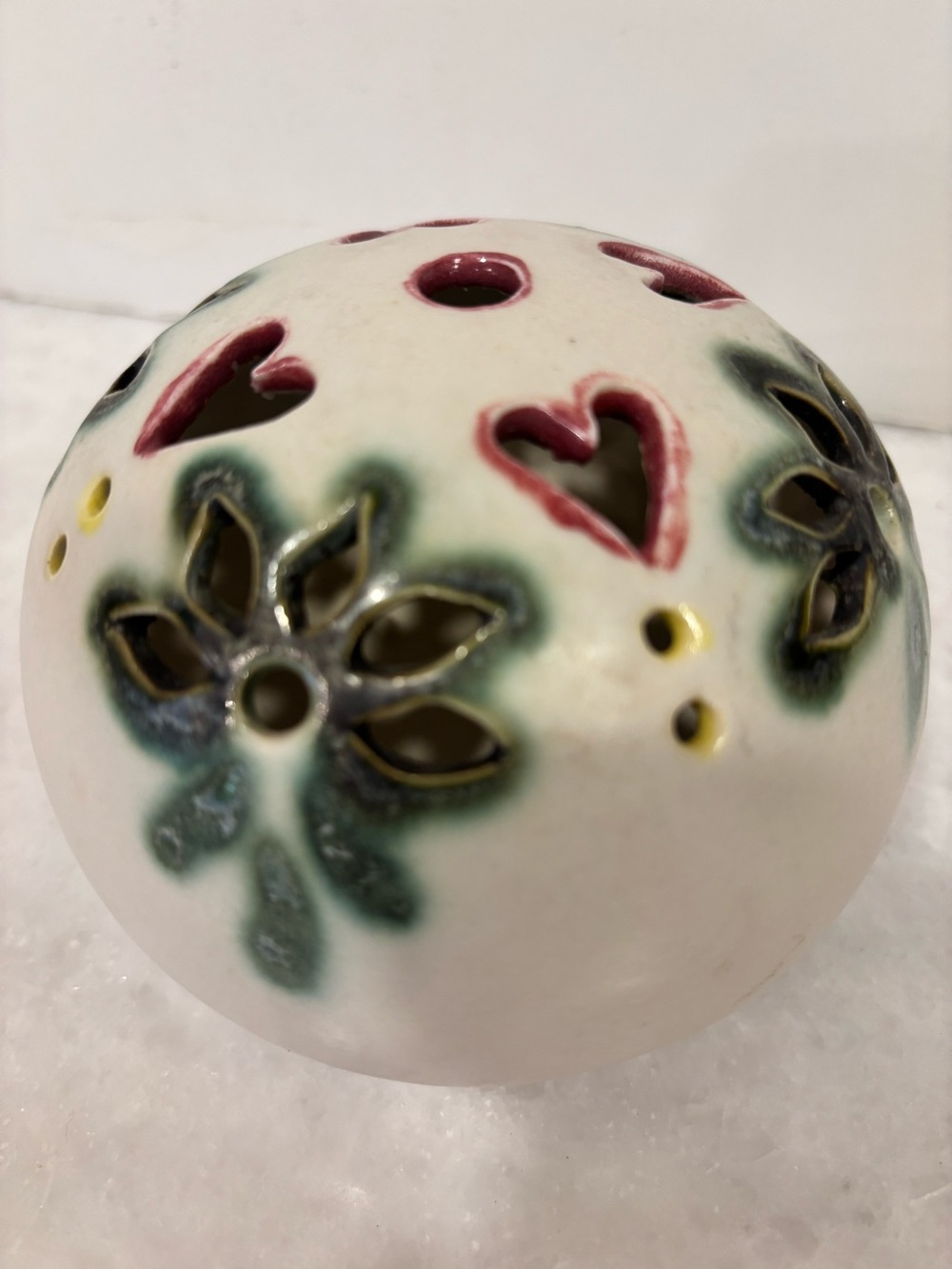 VTG Clouds Folsom Art Pottery Flower Frog Ceramic ArtOrb Vase Hearts Floral